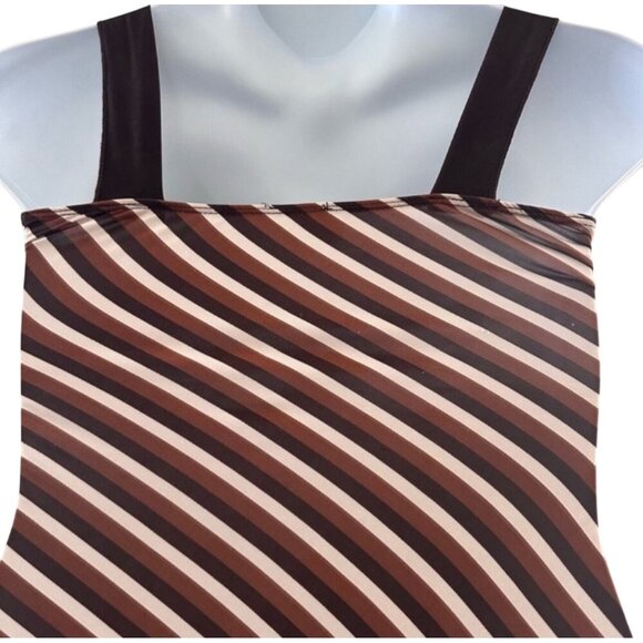 Brown & White Striped Gidani Sleeveless Dress With Belted Waist & Silver Buckle - Picture 7 of 8